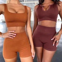 2 pieces women yoga set sports bra for women gym yoga clothing workout clothes u or square collar crop top shorts gym set