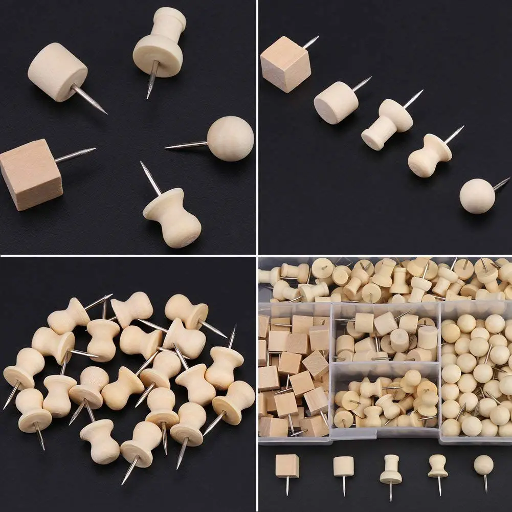 

180pcs/box Map Thumbtacks Wood Push Pins Diy Thumb Tacks For Photos Cork Board Offie Student Stationery School Supplies
