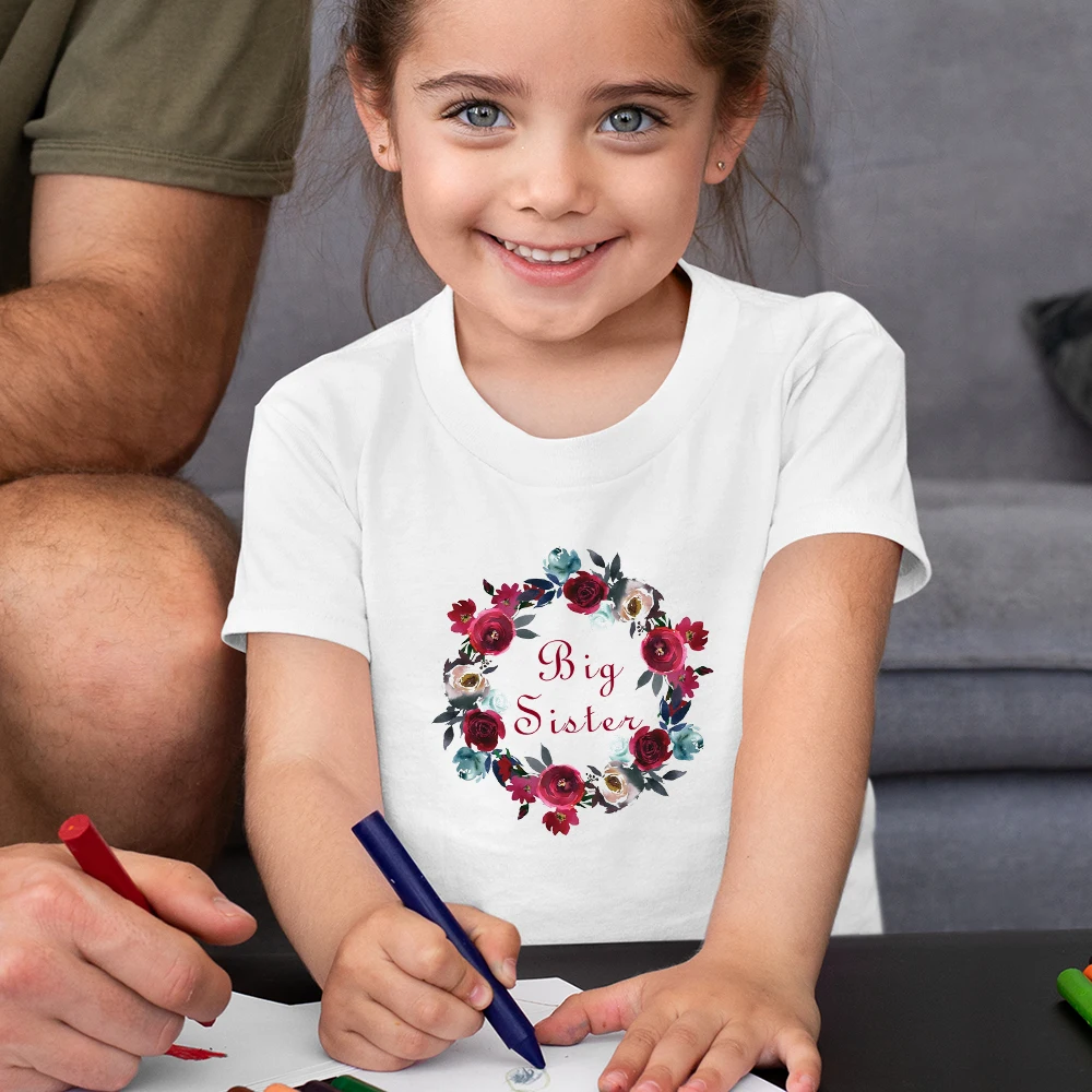 

Big Sister Home Clothes Flowers Aesthetic Harajuku Girls Shirt Korean Trend Ulzzang Fashion Kids T-shirt Cozy Simple Casual