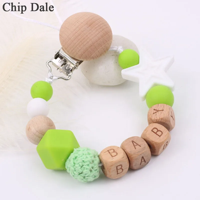 Чип и Дейл на заказ детское имя соски зажимные цепи бук дерево бисер звезда