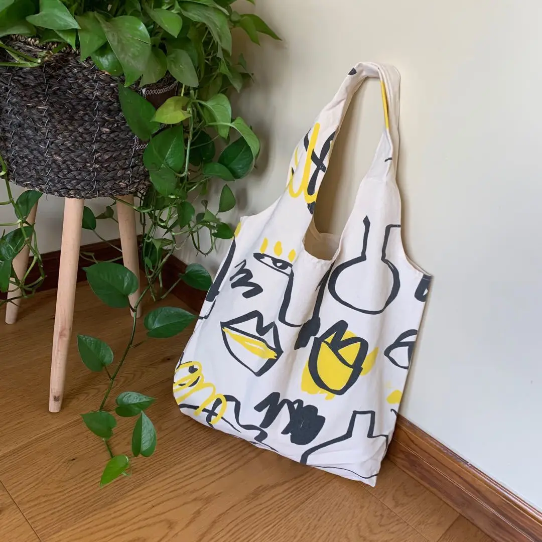 

Lazy style fashion simple graffiti lines all-match shoulder bag canvas bags green shopping Large-capacity handbag