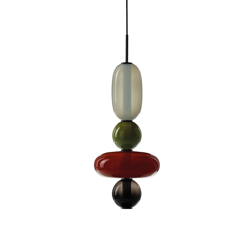 

Light luxury color ball long chandelier modern simple luminous rainbow dining room living room bar villa chandelier