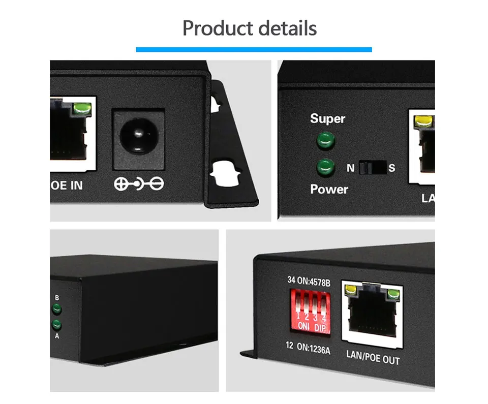 PoE сетевой коммутатор Ethernet PoE удлинитель 250 м с 1 портом 10/100 м Rj45 или вход 2 порта 10/100M Rj45 выход