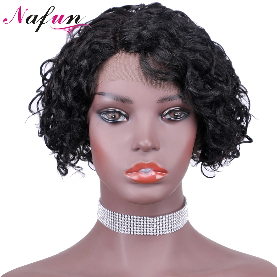 Бразильские короткие парики боб T часть на сетке человеческие волосы Funmi Вьющиеся