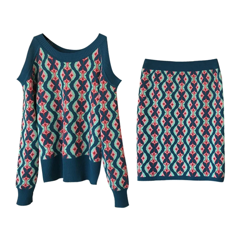 Женский Повседневный трикотажный комплект ALPHALMODA джемпер с открытыми плечами и