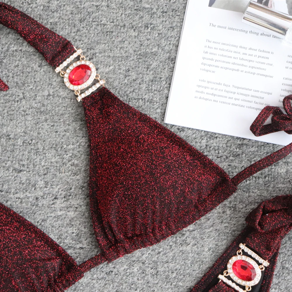 Sexy Shiny Bikini Luxury Rhinestone Women Swimsuit Crystal Diamond Female's Swimwear Wholesale Girls Bathing Suit | Женская одежда