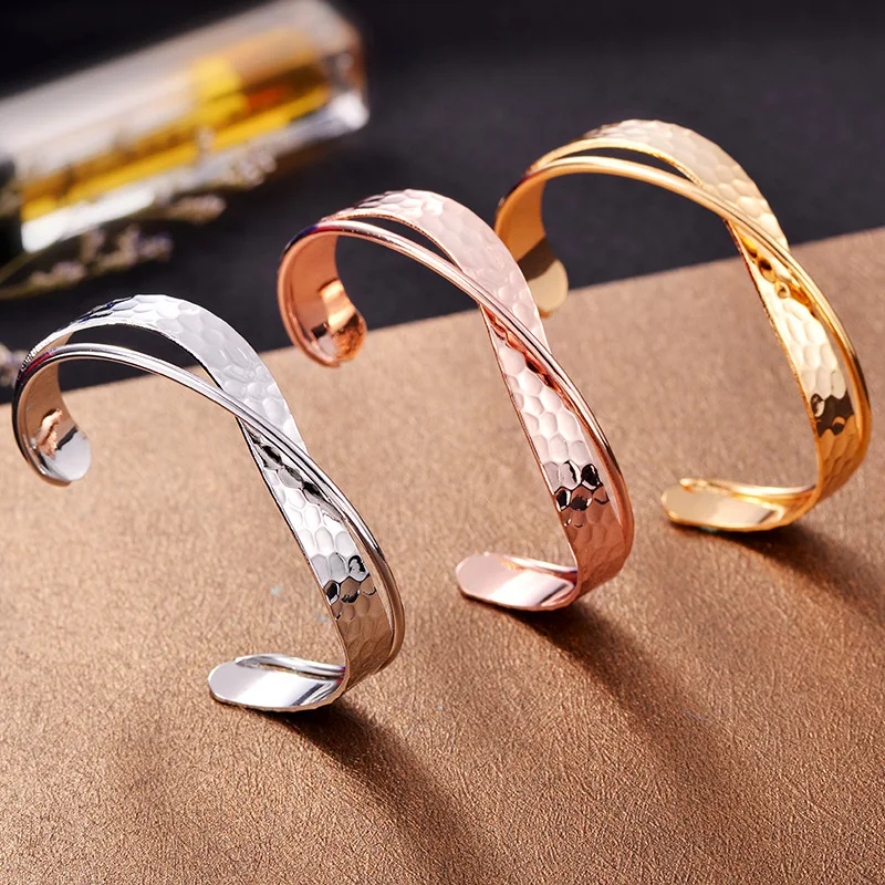 Корейский модный открытый металлический браслет медный розовое золото Женские