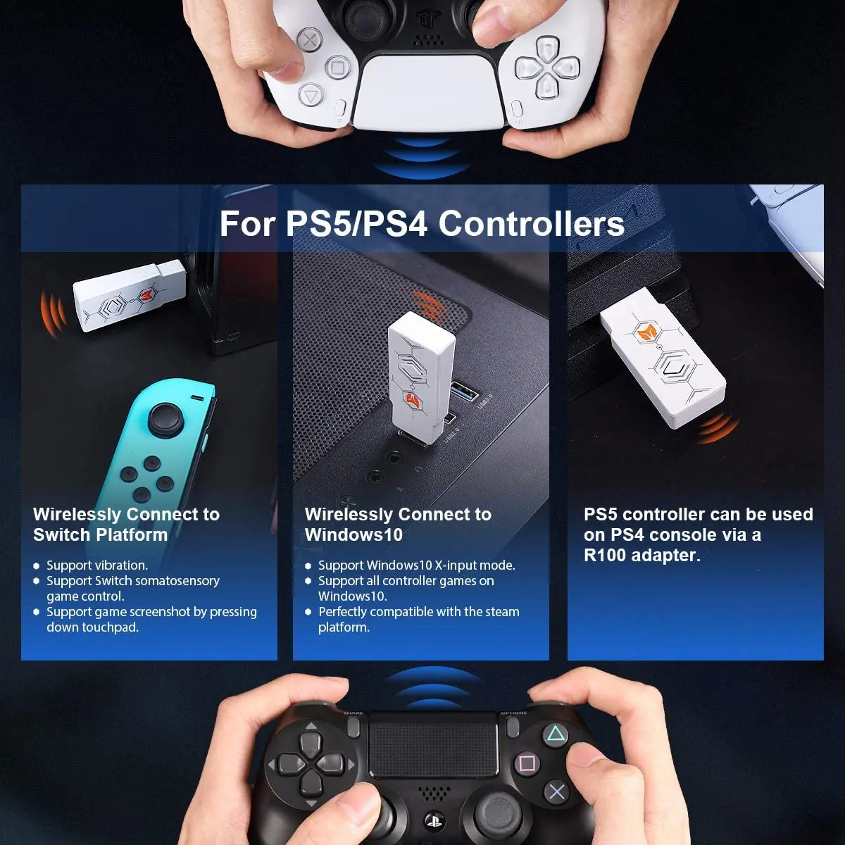 Беспроводной Bluetooth адаптер BIGBIG WON R100 USB поддержка Nintendo Switch и Lite PS4/PS5 Windows Xbox One S