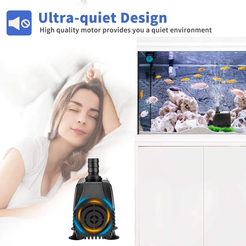 

800GPH Fountain Pump 70W Outdoor Fountain Pump, Submersible Pool Pump, with 3 Nozzles US Plug