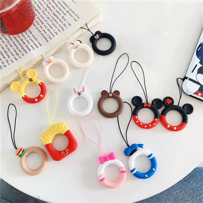 cute cartoon silicone lanyard for keys phones strap for iphone 8 11 12 pro keycord lanyards finger ring mobile phone accessories free global shipping