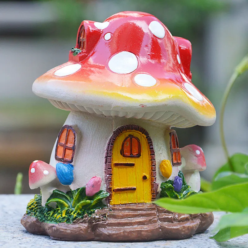 

Mushroom House Small Ornaments Moss Micro Landscape Decoration Bonsai Mushroom Sculpture Resin Crafts Home Decore