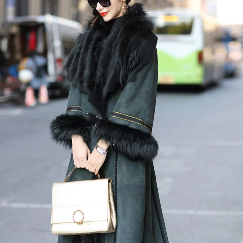 Зимнее пальто для женщин стрижка овец настоящее меховое Воротник из лисьего меха