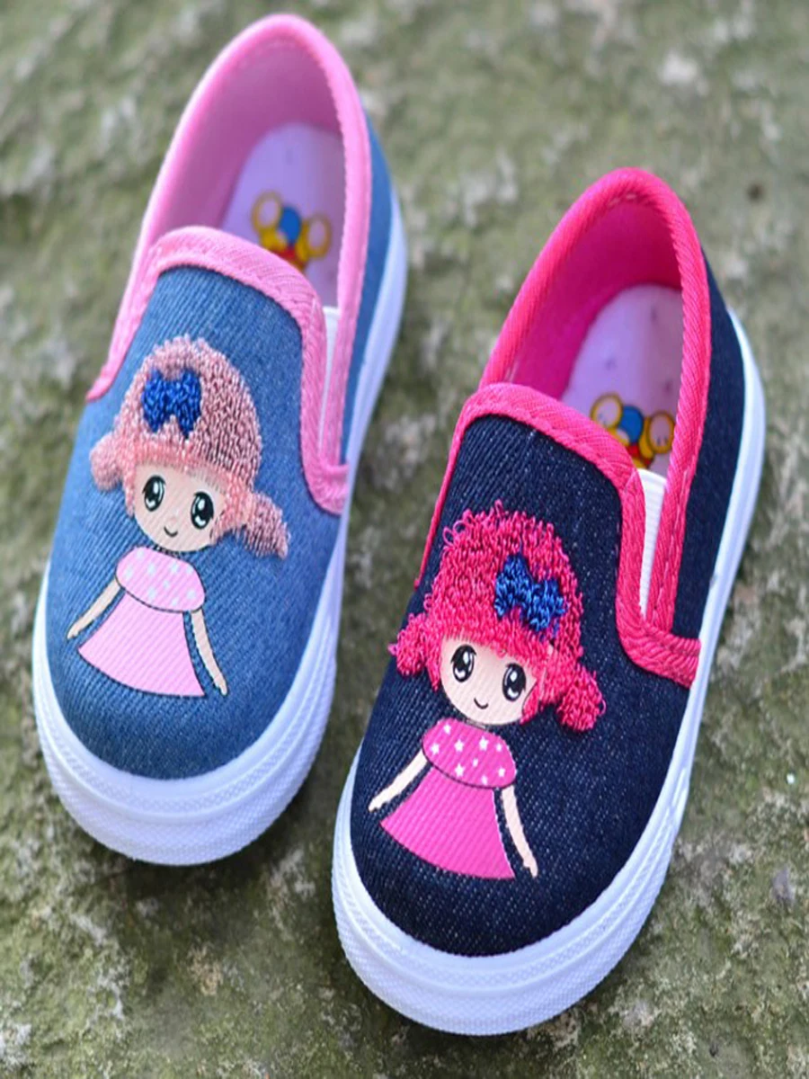 Girls Canvas Shoes Slip On Pink Denim Baby Loafers Kids Lovely Footwear Nina Zapatos Chaussure SandQ 2021 Spring Autumn New