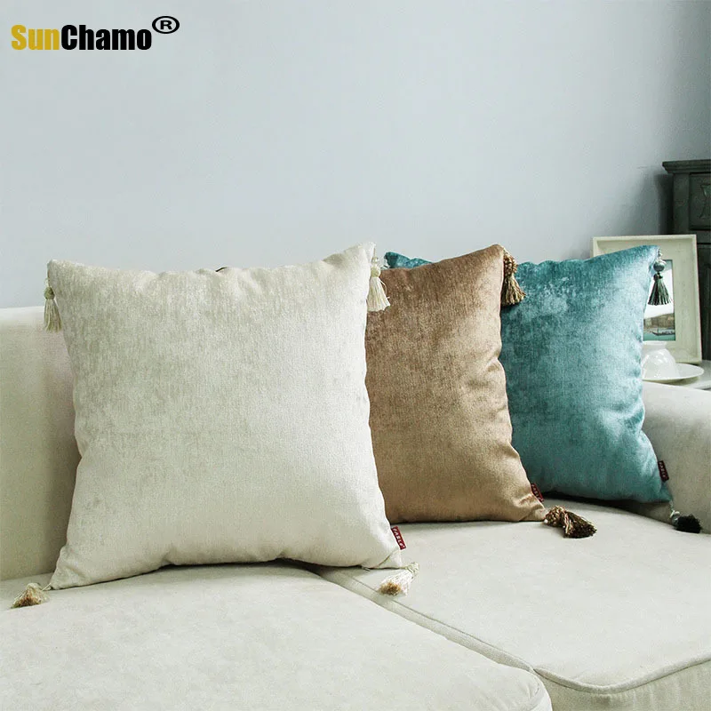 Drop Ship Luxurious Chenille Pillow Cover with Tassle Home Deco Cushion Cover Velour Decoration Pillowcase Decorative Pillowsham