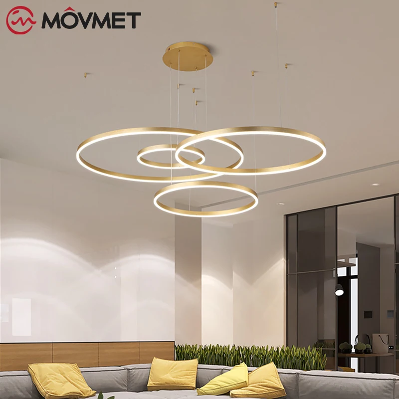 Современные золотые подвесные светильники регулируемые светодиодные лампы для