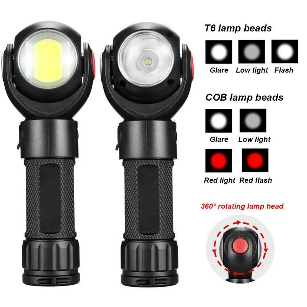 

360 roterende USB oplaadbare LED-zaklamp met verblinding COB-werklamp magneet en