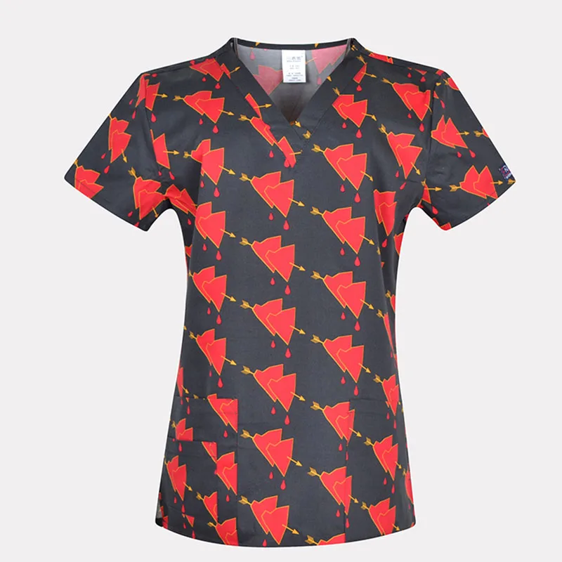 SCRUB TOP 3 Женский костюм медика с принтом топы хирургический Хлопок Топ больница медицинская Униформа V шеи с короткими рукавами доктор дантист Рабочая одежда - Цвет: SCRUB TOP 3