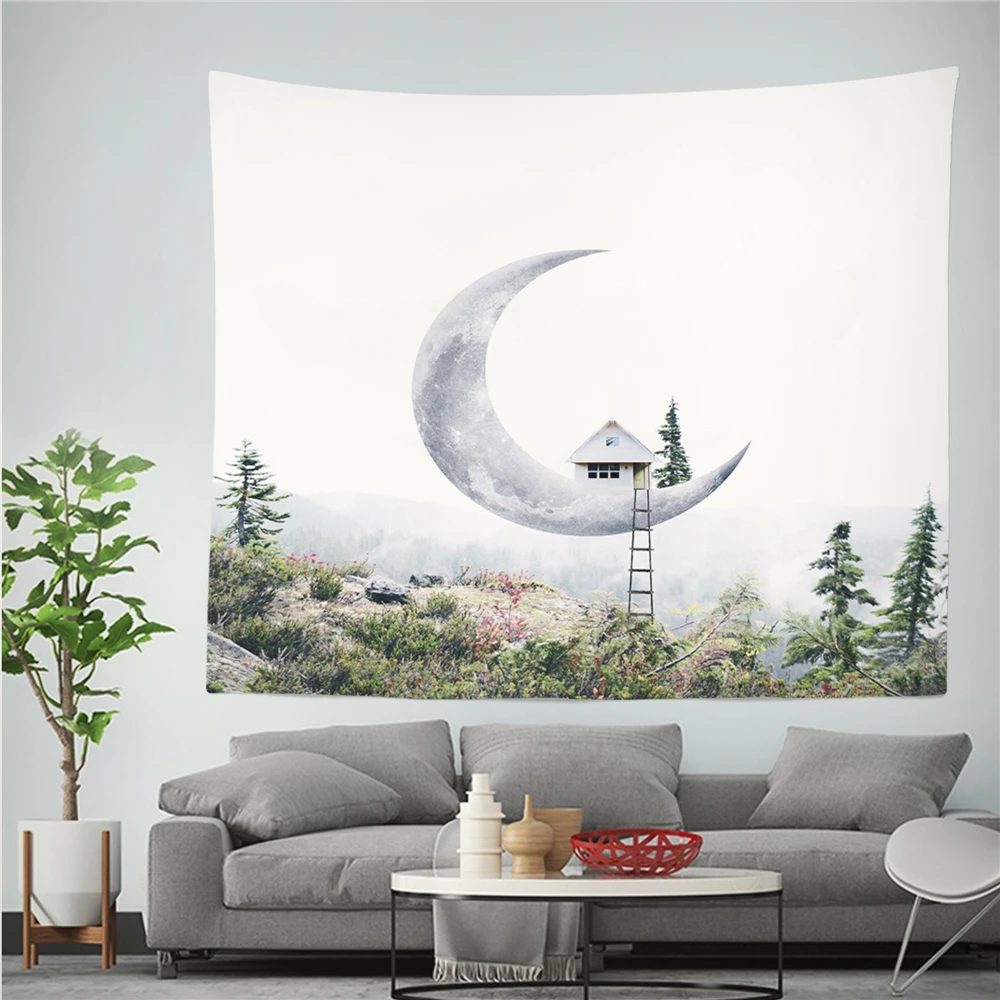 

Moon And Forest Tapestry House Horse Printed Hippie Polyestry Wall Tapestries Living Room Home Decor Yoga Mat Carpet Blanket