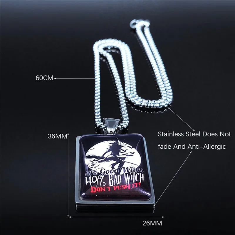 

Witchcraft Wicca Witch Glass Stainless Steel Silver Color Geometry Chocker Necklace Women/Men Jewelry collier homme N5198S03