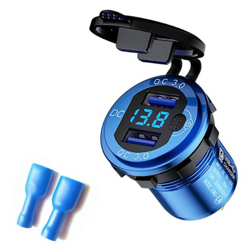 

Quick Charge 3.0 Dual USB Car Charger with Voltmeter & Switch,36W 12V Outlet Charger for Car Boat Marine ATV Truck
