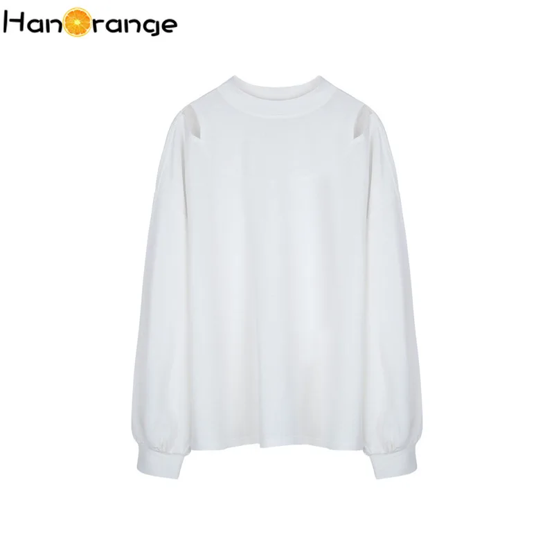 

Solid Stitching Off-Shoulder T-shirt Women Loose Spring Autumn 2021 Long-Sleeved Upper Garment Tops Female