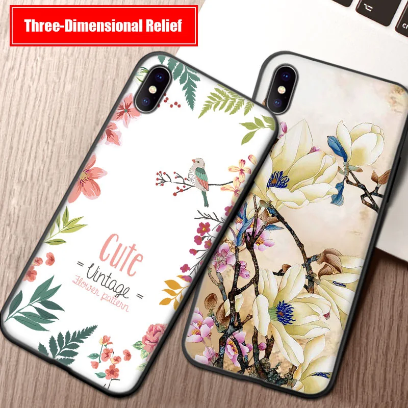 Силиконовый чехол для iPhone мягкий ТПУ телефона задняя крышка полная защита цветок