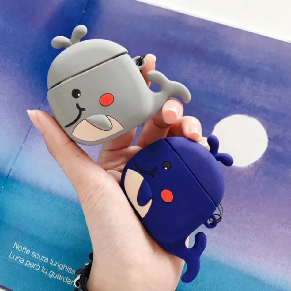 3D Dolphin Earphone Case For Airpods 2 Silicone Whale Cover for Earpods Headphone Hedgehog Ring Strap | Электроника