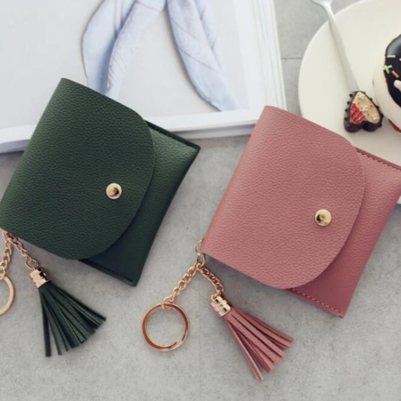 

Geometric Luxury Brand Leather Women Short Zipper Coin Purses Tassel Design Clutch Wallet Female Money Credit Card Holder