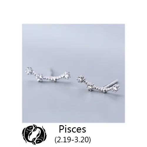 Pisces Trustdavis 925 Твердые ювелирные изделия из настоящего стерлингового серебра 12 созвездие серьги гвоздики подарок на день рождения для женщин девочек DA330 - Окраска металла: Pisces