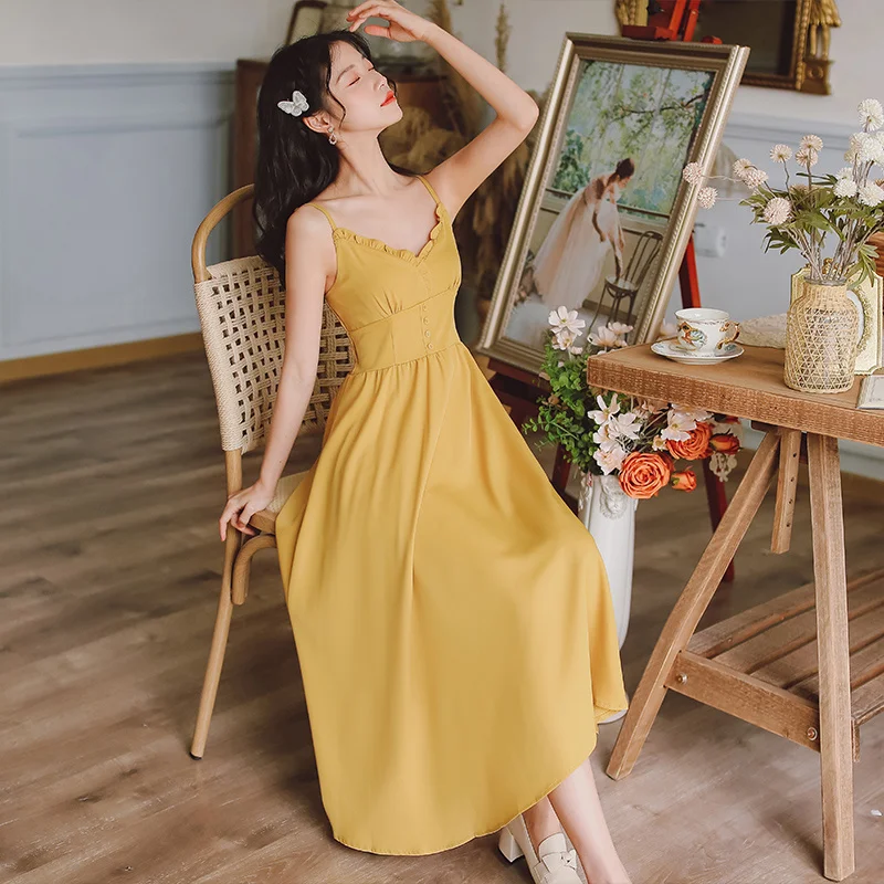 Платье во французском винтажном стиле с V образным вырезом|Женские платья| |