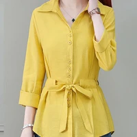 women spring summer style blouses shirt lady casual long sleeve turn down collar solid womens casual loose tops df3529