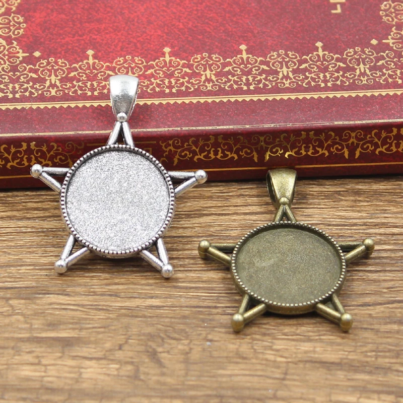 

4pcs New Fashion 20mm Inner Size Antique Bronze Silver Color Classic Star Round Style Cabochon Base Setting Charms Pendant