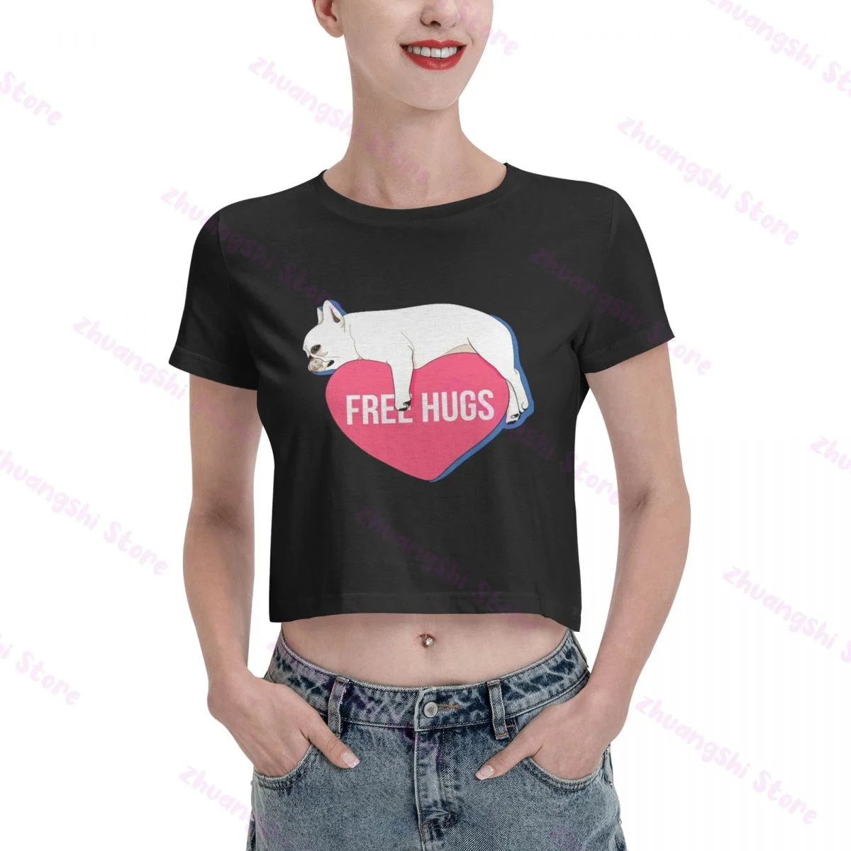 

fashion Cute Dog For Free Hugs Women's nine-cent T-shirt