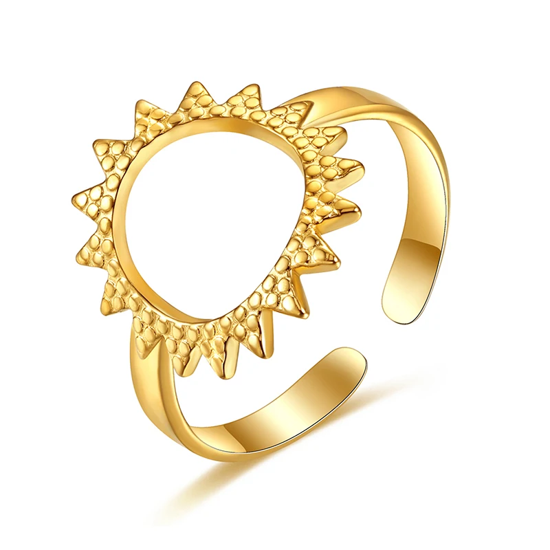 

Stainless Steel Sun Resizable Open Size Rings Sunlight Hollow Craft Gold Plated Adjustable Finger Rings for Women Party Jewelry