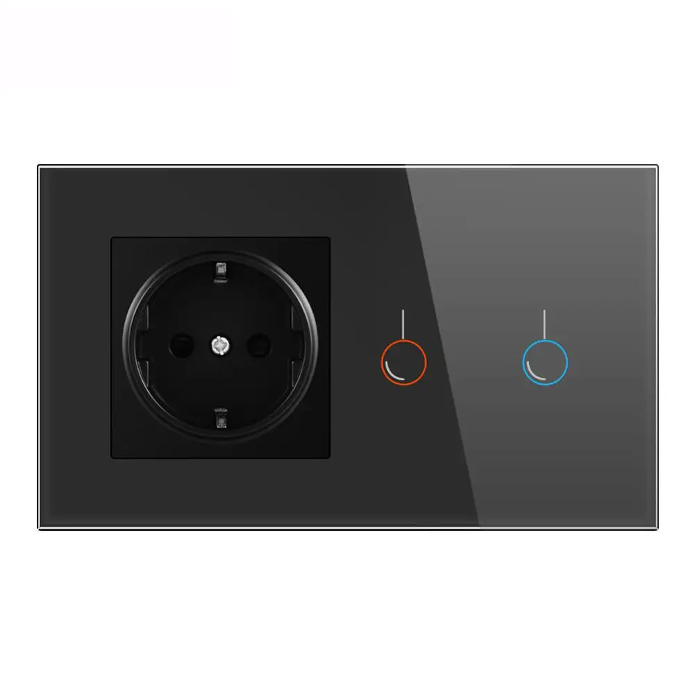 Умный выключатель с европейской розеткой панель из закаленного стекла настенный