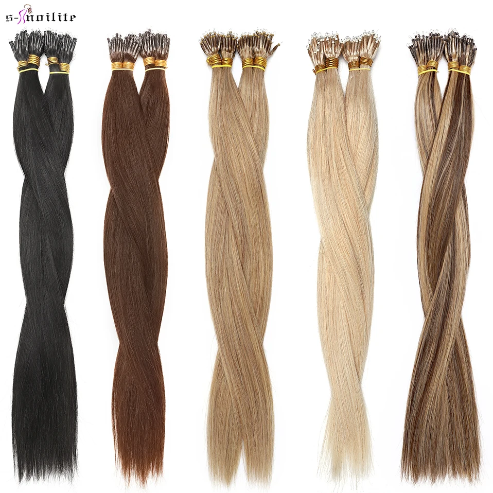 

S-noilte 16-24" 50pcs 1g/strand Nano Rings Micro Links Human Hair Extensions Straight Natural Blonde Micro Bead Loop Pre Bonded