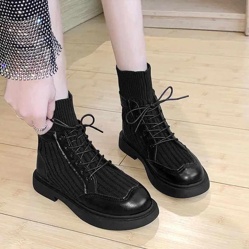 

Женская повседневная обувь, ботильоны, женская обувь на шнуровке, квадратный каблук, женская черная однотонная мягкая искусственная кожа, у...