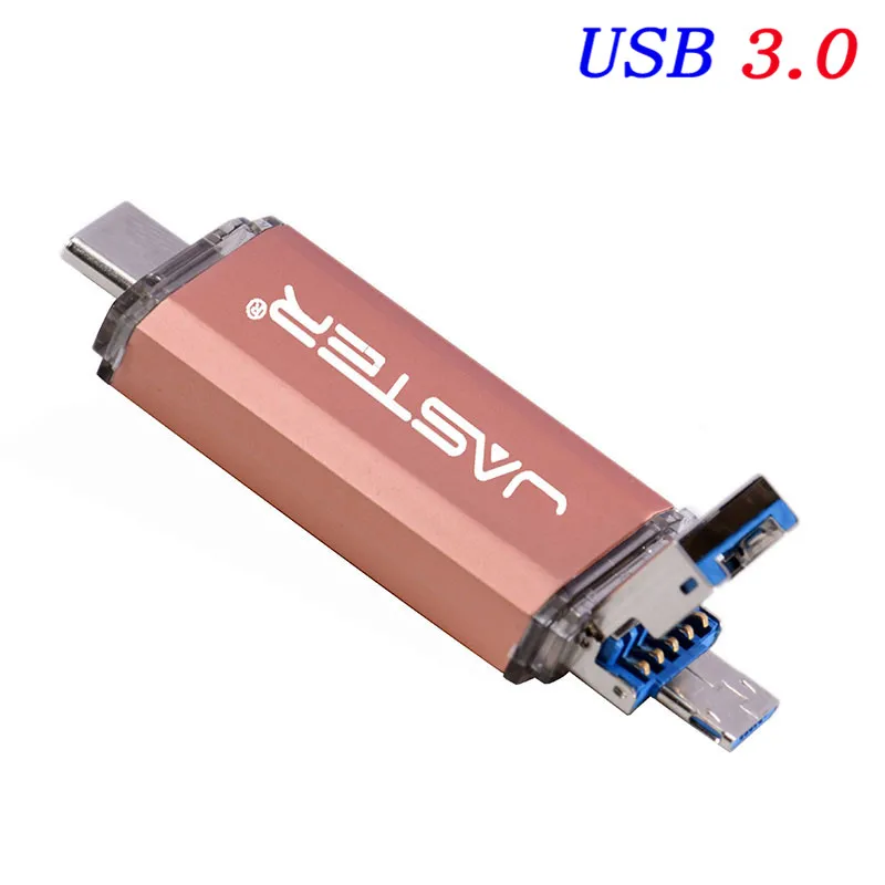 Rose gold JASTER New 3 IN 1 OTG(Android&USB& Type_C) USB 3.0 flash drive Metal Custom Pen Drive 64GB 32GB 16GB 8GB 4GB Wedding Gifts - Цвет: Rose gold