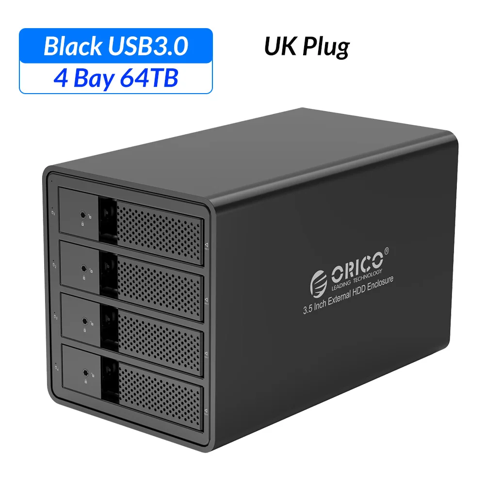 ORICO 4 Bay 3,5 ''USB3.0 HDD док-станция Поддержка 64 ТБ UASP с 150 Вт внутренний адаптер питания алюминиевый SATA к USB 3,0 чехол для HDD - Цвет: UK Plug