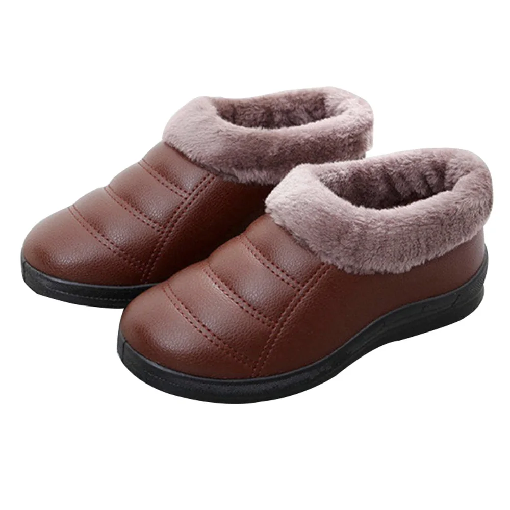 Женские зимние хлопковые ботинки на плоской подошве без застежки с теплым мехом