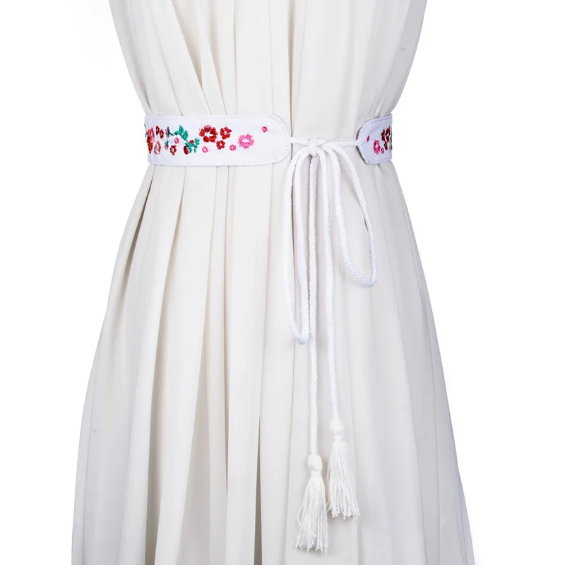 

White Waist Corset Belt Tied Women Floral Print Vintage Retro Slimming Office Ladies Belts for Dresses Clothes Waist Band