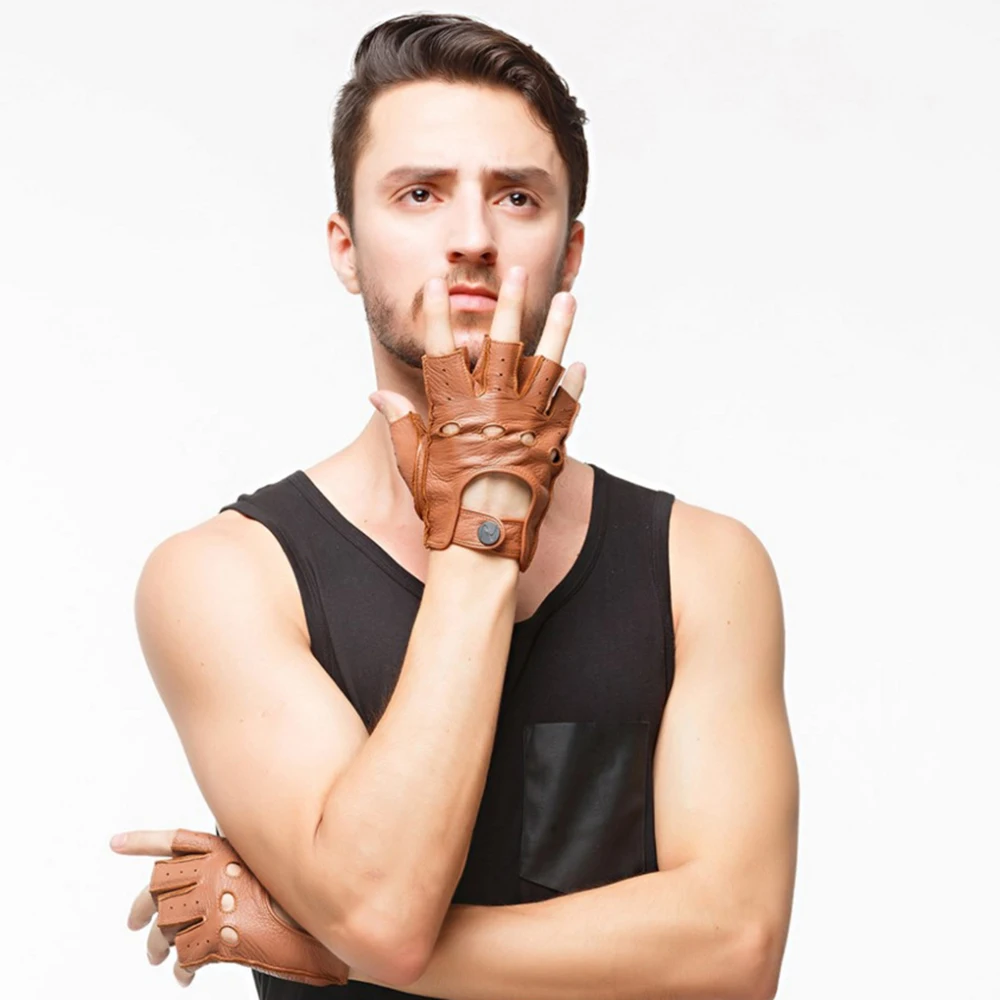 저렴한 남성용 정품 사슴 가죽 장갑 반 손가락 전술 장갑 펑크 멋진 손목 드라이브 승마 오토바이 장갑 S2178