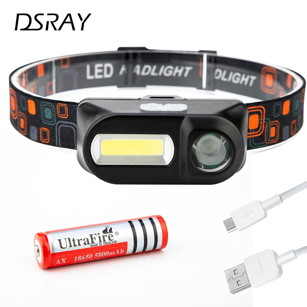 Мини cob LED фар налобный фонарь фонарик USB перезаряжаемые 18650 Факел Кемпинг пеший