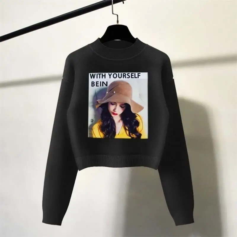 

Half High Neck and High Waist Knitted Bottomcoat 2021 New Spring Dress Small Sweater Women 's Short Top with Versatile