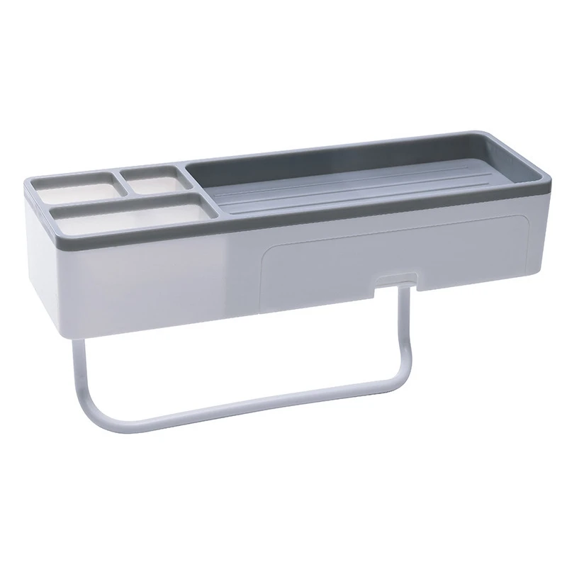 

Bathroom Shelf Shower Caddy Organizer Wall Mounted Shampoo Rack with Drawer Towel Bar No Drilling Kitchen Storage