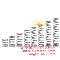20pcs compression spring wire diameter 0 8mm outer diameter 6mm stainless steel micro small compression spring length 10mm 50mm