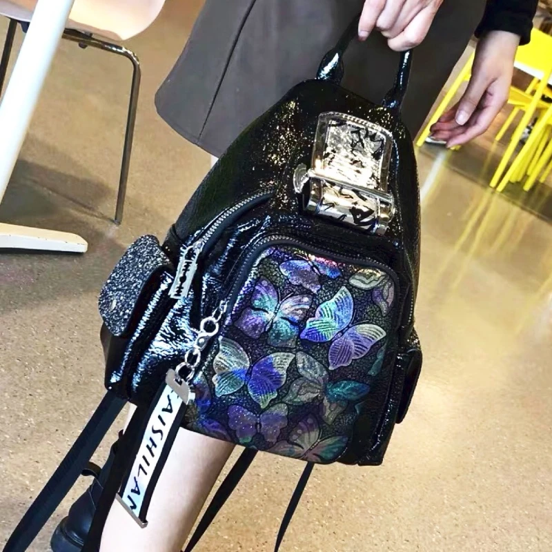 

Fashion Butterfly Print Backpacks for Women Luxury Designer School Backpack Mini Bolso Mujer 2021 Mochila Femenina