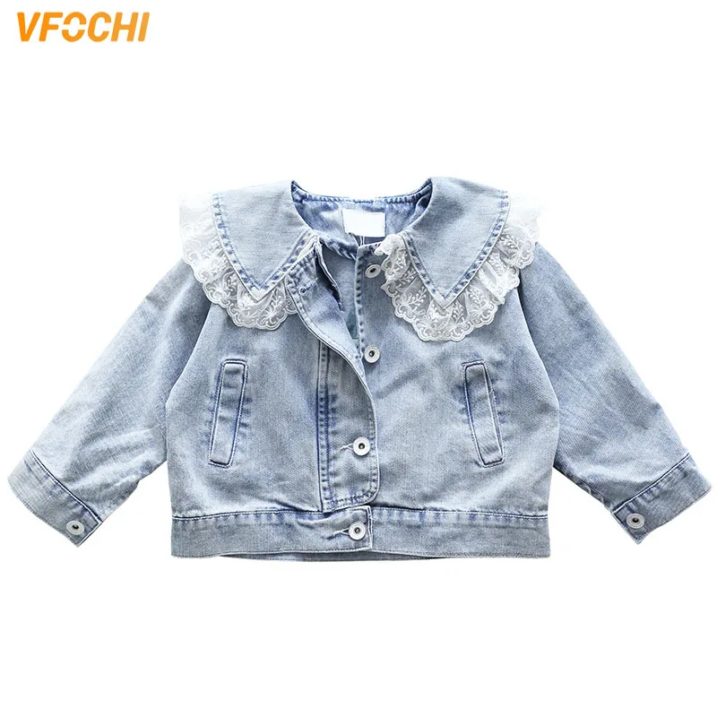 VFOCHI 2021 Girl Denim Jacket Spring Fashion Coats Children Clothing Baby Girls Clothes Outerwear Lace | Детская одежда и обувь