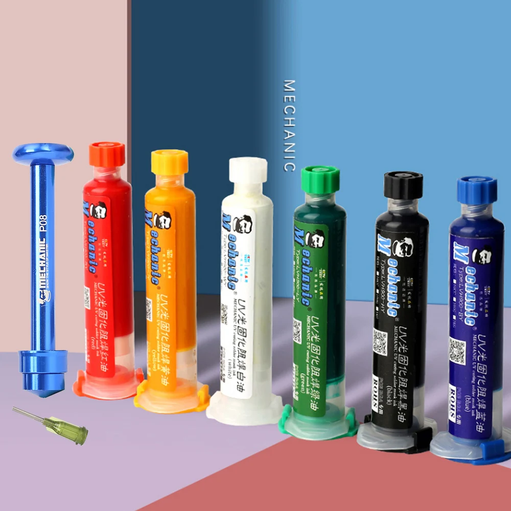 MECHANIC UV Light Curing BGA PCB Solder Mask Ink Black/Blue/Green/Red/Yellow/White Welding Oil + Aluminum Alloy Push Rod | Инструменты