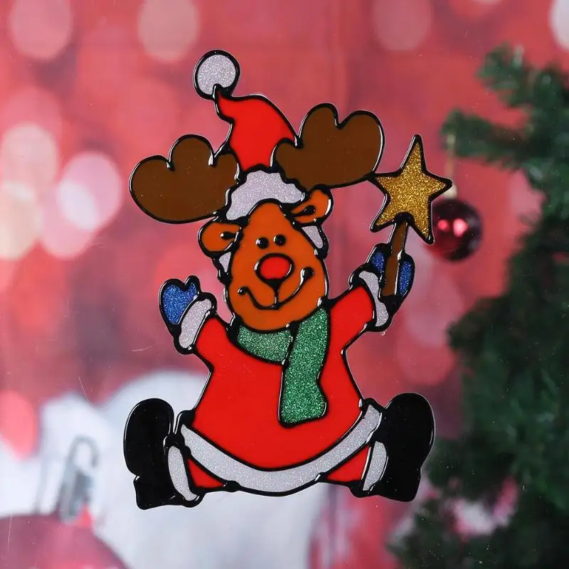 Рождественские силиконовые наклейки на стекла большое окно дверь стена обклеить